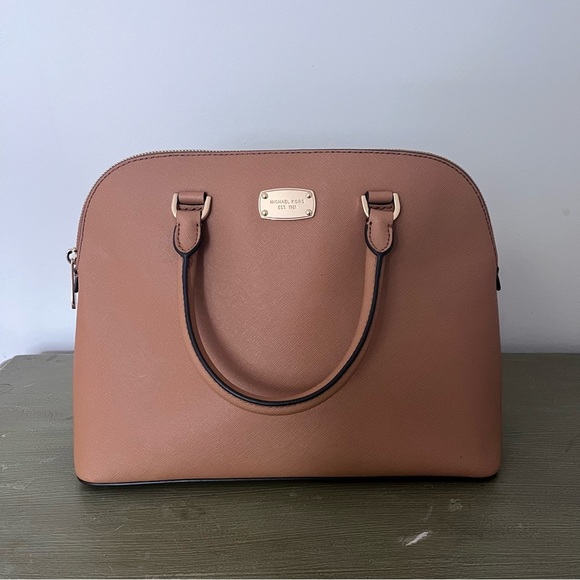 NWT Preppy Michael Kors Tan Leather Handbag Cindy Dome Acorn Minimalist Purse - Picture 2 of 13